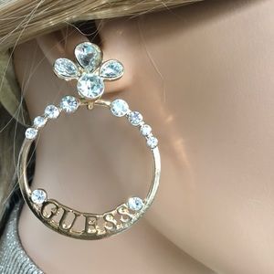 GUESS Bling Gold & Rhinestone Hoop Earrings